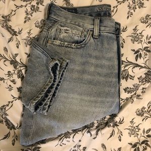 Distressed light wash, high waisted mom jeans